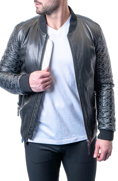 Maceoo Skull Sleeve Leather Jacket In Black