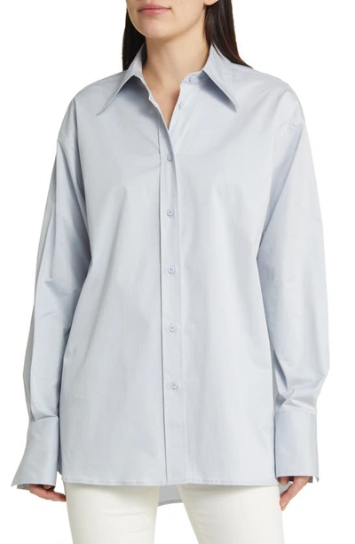 Closed Iconic Solid Stretch Cotton Button-up Shirt In Soft Blue