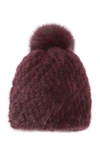 Pologeorgis The Knit Mink Hat With Fox Pom Pom In Burgundy