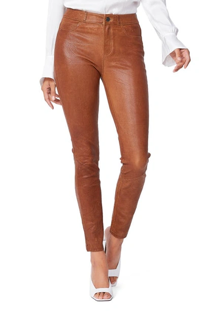 Paige Hoxton High Waist Skinny Leather Trousers In Dark Argan