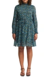 Estelle Blue Iris Floral Long Sleeve Dress In Blue/ Green