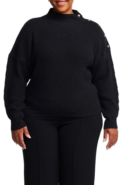 Estelle Clovelly Button Mock Neck Sweater In Black