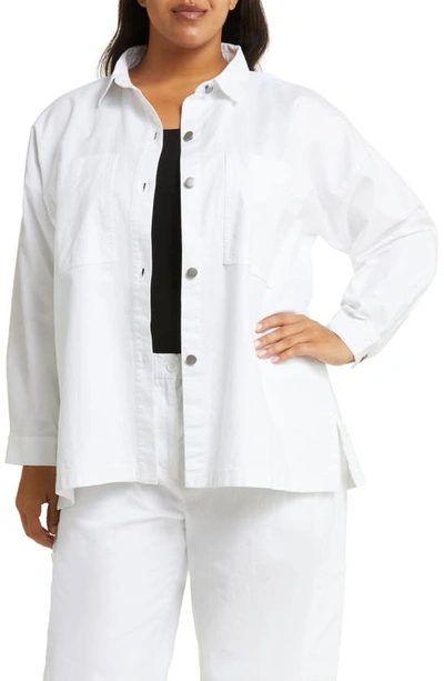 Eileen Fisher Boxy Stretch Organic Cotton & Hemp Shirt Jacket In White