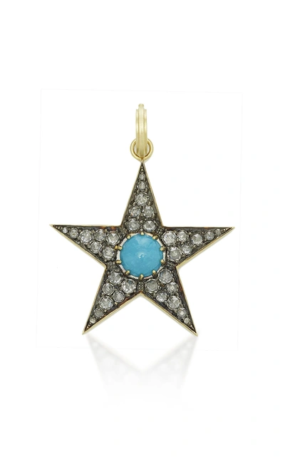 Sylva & Cie Large Turquoise And Diamond Star Pendant In Blue