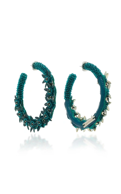 Deepa Gurnani Larsen Floral Embellished Hoop Earrings In Green