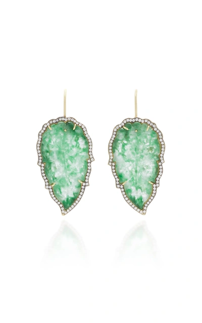Sylva & Cie One-of-a-kind Jade Leaf Earrings In Green