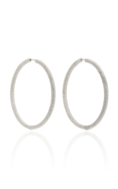 Carolina Bucci Florentine Finish Extra Large Oval Thick Hoop Earrings In White