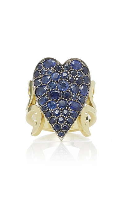 Sylva & Cie Sapphire Heart Ten Table Ring In Blue