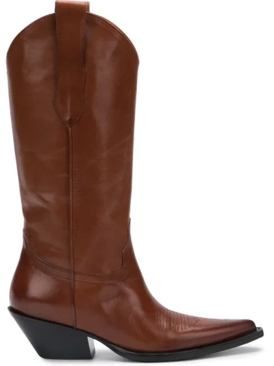 Maison Margiela Mid Leather Western Boots In Tobacco Brown