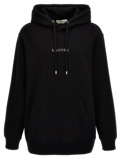 Lanvin Logo Embroidery Hoodie Sweatshirt In Black