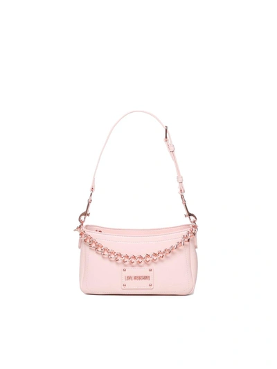 Love Moschino Logo Plaque Chain Linked Shoulder Bag In Rosa