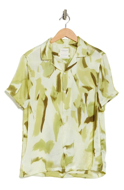 Denim And Flower Wrinkled Abstract Short Sleeve Shirt In Green