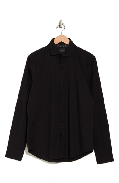 Denim And Flower Stretch Long Sleeve Shirt In Black
