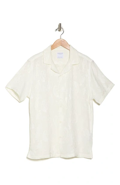 Denim And Flower Jacquard Short Sleeve Shirt In White