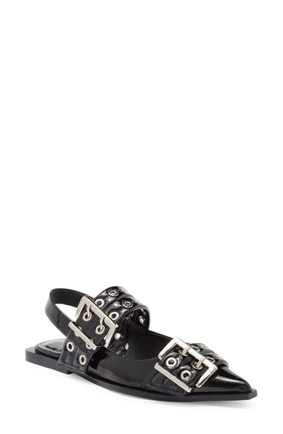 Jeffrey Campbell Debb Slingback Flat In Black Crinkle Patent