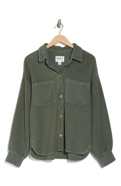 Roxy Off Duty Cotton Corduroy Shacket In Agave Green