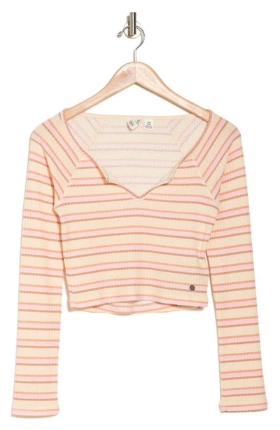 Roxy Crop Waffle Knit Top In Pink