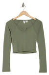 Roxy Crop Waffle Knit Top In Agave Green