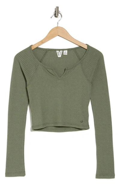 Roxy Crop Waffle Knit Top In Green