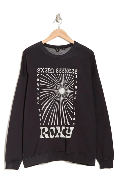 Roxy Lineup Oversize Graphic Sweatshirt In Anthracite