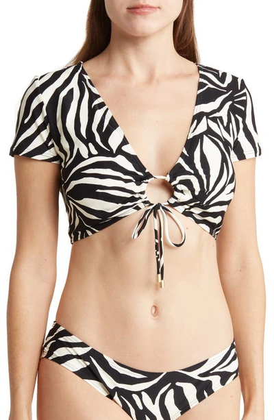 Vince Camuto Zebra Stripe Crop Bikini Top In Black