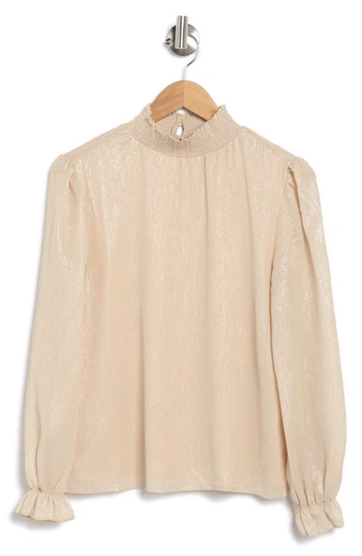 1.state Smocked Neck Long Sleeve Blouse In Beige