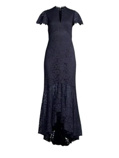 Shoshanna Aimi Keyhole Lace Gown In Navy Jet