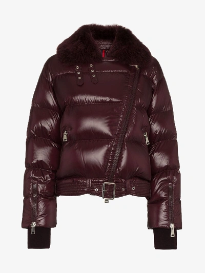 Moncler Shearling-trimmed Quilted Patent-shell Down Jacket In Purple