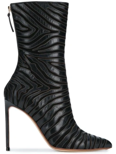 Francesco Russo Zebra-appliquéd Leather And Suede Boots In Black