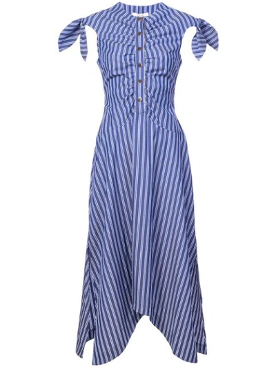 Derek Lam 10 Crosby Ruched-bodice Striped Asymmetric Midi Dress In Blue