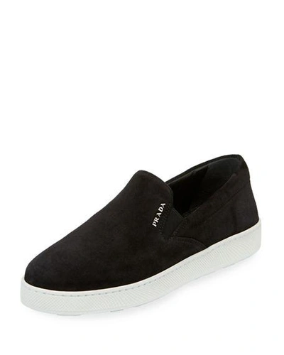 Prada Suede Platform Sneakers In Black/white