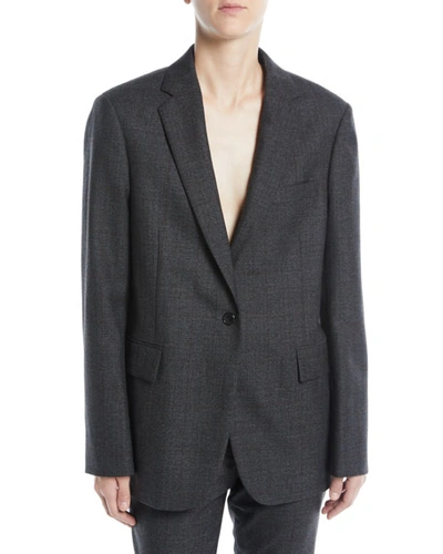 Calvin Klein 205w39nyc One-button Notched-collar Worsted Wool Check Oversized Jacket In Gray