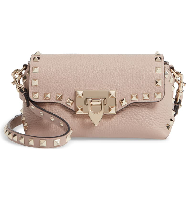 Valentino Garavani Rockstud Mini Calfskin Leather Crossbody Bag In Poudre |  ModeSens