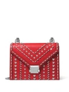 Michael Kors Whitney Studded Large Leather Shoulder Bag In Bright Red/silver