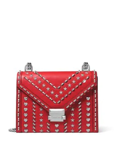 Michael Kors Whitney Studded Large Leather Shoulder Bag In Bright Red/silver