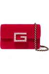 Gucci Broadway Crystal-embellished Velvet Shoulder Bag In Red