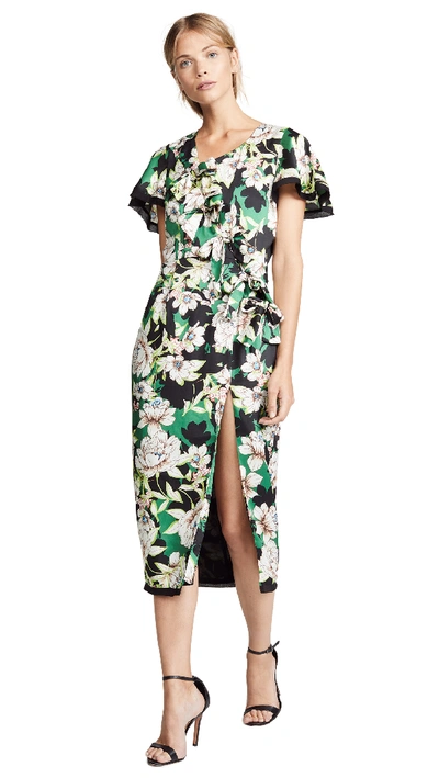 Le Superbe Gardenias Nights Printed Bow Dress In Green