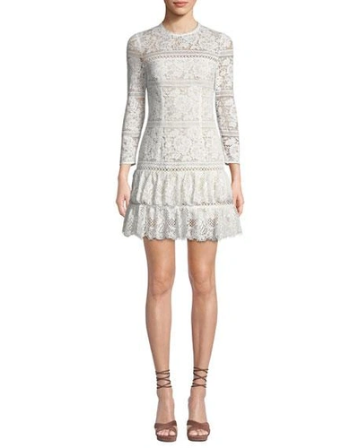 Aijek Melanie Fit-and-flare Mini Dress In Lace In White