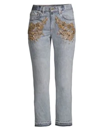 Le Superbe Superbe Embellished Straight-leg Jeans In Gold