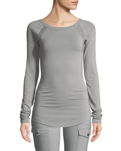 Anatomie Alfi Long-sleeve Top W/ Mesh Insets In Gray