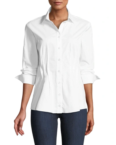 Finley Victoria Button-front Long-sleeve Fitted Blouse W/darts & Cuff Detail In White