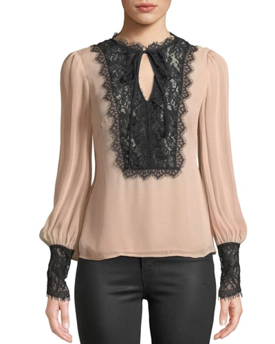 Nanette Lepore Wildwoman Silk Top W/ Lace Details In Light Pink
