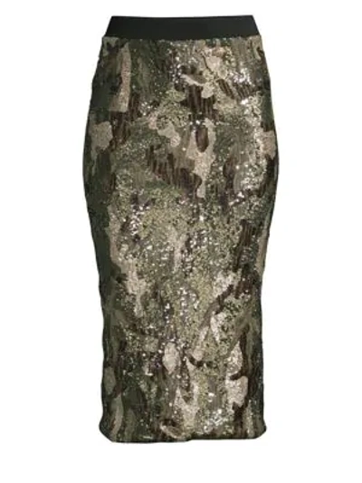 Le Superbe Liza Pull-on Sequin Camo Midi Skirt In Mash Army