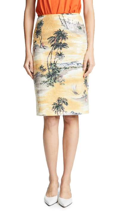 Le Superbe Hawaiian Shine Sequin Pencil Skirt In Sunset Gold