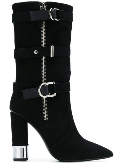 Giuseppe Zanotti Tall Suede Buckle Boots In Black