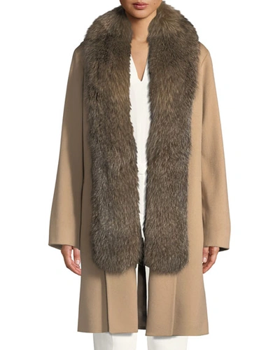 Fleurette Wool Clutch Coat W/ Fox Fur Tuxedo In Brown