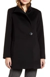 Fleurette Funnel-neck Top Coat W/ Large Buttons In Black