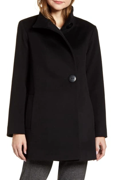 Fleurette Funnel-neck Top Coat W/ Large Buttons In Black ModeSens