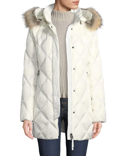 Bogner Irina Diamond-quilted Coat W/ Removable Hood & Fur Trim In Off White