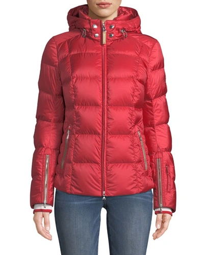 Bogner Vera Quilted Down Puffer Coat With Hood In Crimson